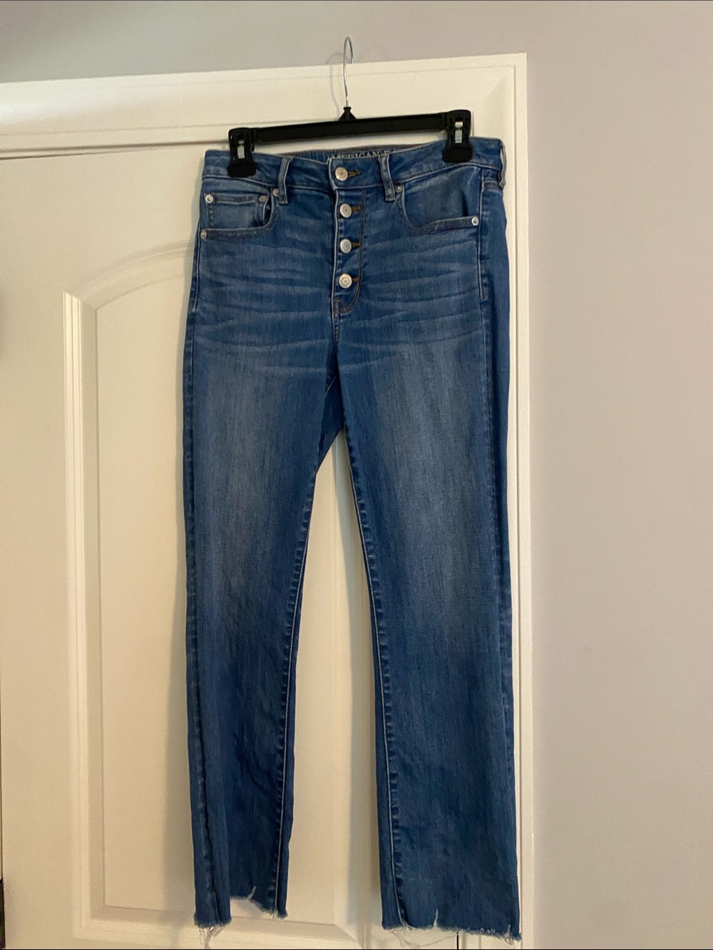 American Eagle Outfitters Straight-Leg Medium Blue Button-Fly Jeans